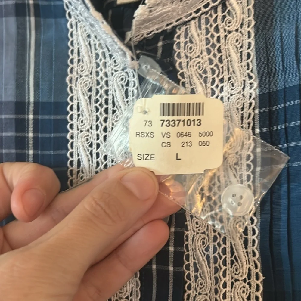 NWT Vintage Victoria's Secret Country Cottons Blue Plaid Nightgown Size L